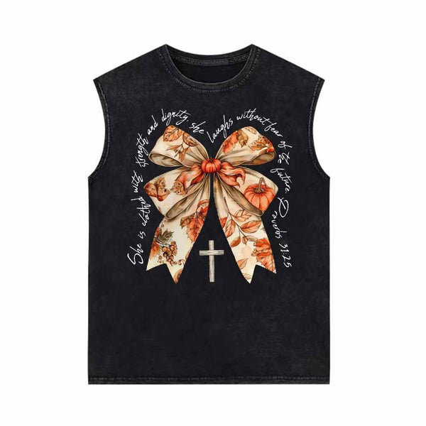 Autumn Pumpkin Cross Bow Vintage Washed Vest Top | Gthic.com