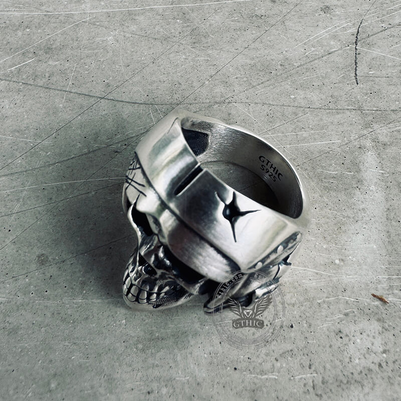 Mandalorianer-Symbol-Totenkopf-Ring aus Sterlingsilber