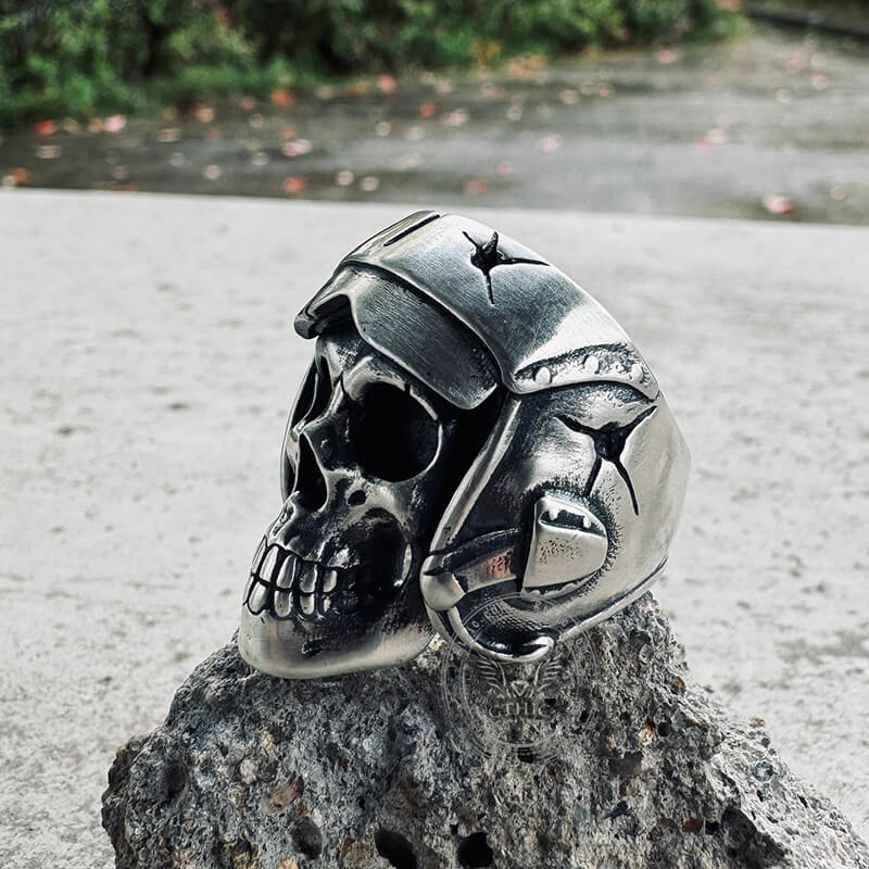 Aviator Helmet Skull Sterling Silver Ring | Gthic.com