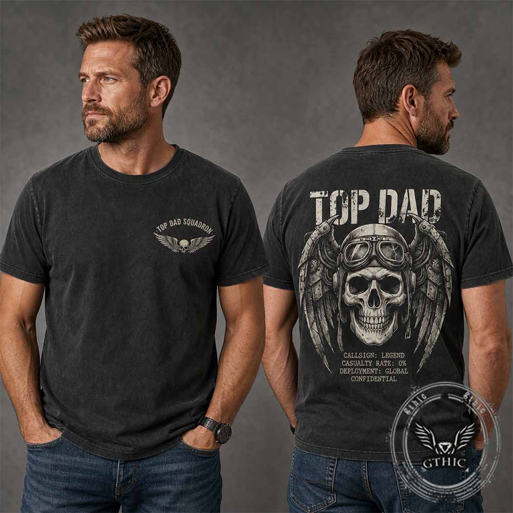 Aviator Skull Top Dad Graphic Vintage Washed T-shirt | Gthic.com