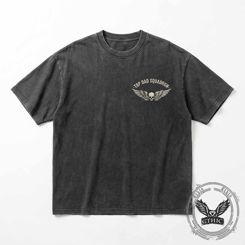 Aviator Skull Top Dad Graphic Vintage Washed T-shirt | Gthic.com
