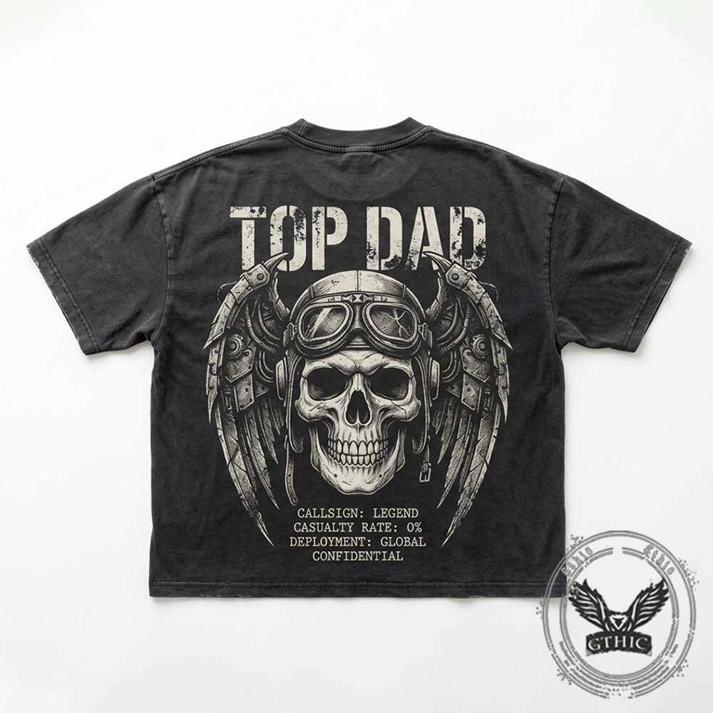 Aviator Skull Top Dad Graphic Vintage Washed T-shirt
