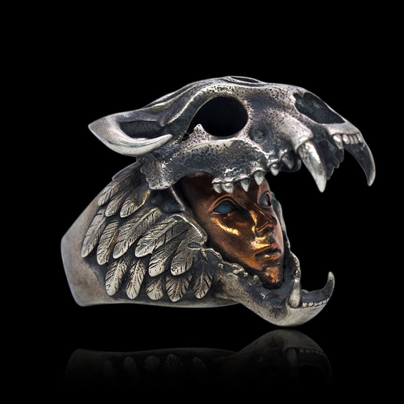 Anillo de plata de ley guerrero jaguar azteca – GTHIC