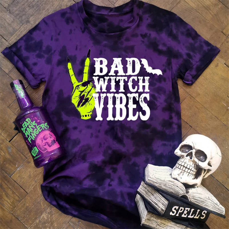 Bad Witch Vibes Round Neck Short Sleeve T-shirt | Gthic.com