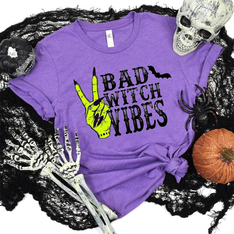 Bad Witch Vibes Round Neck Short Sleeve T-shirt | Gthic.com