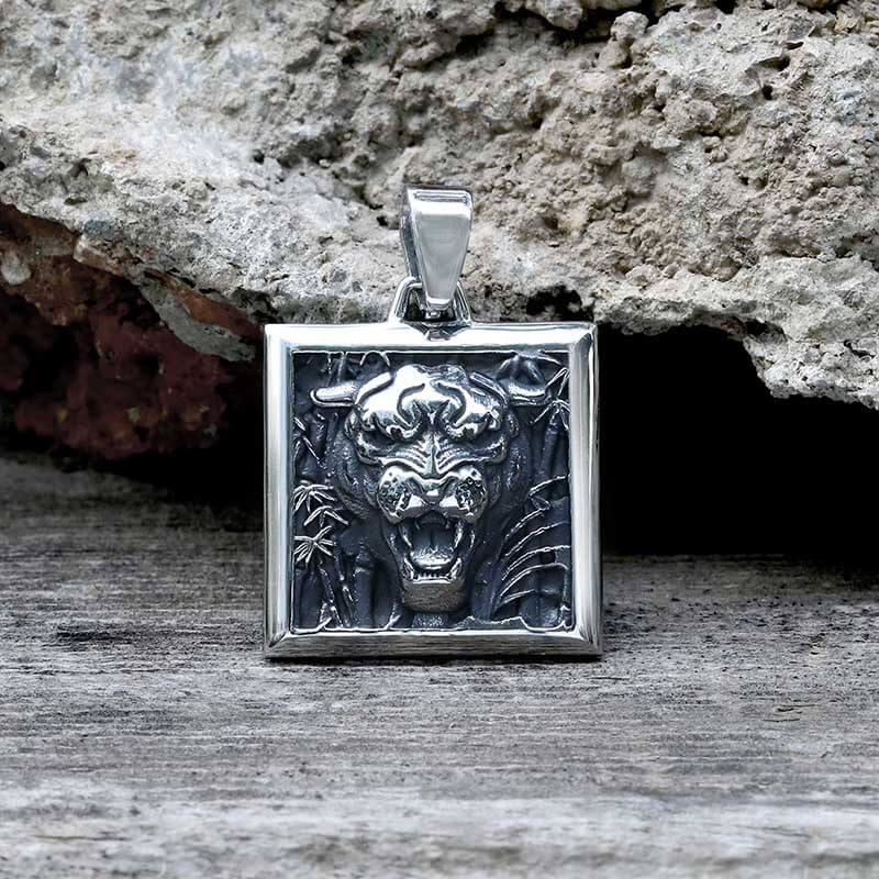 Bamboo Tiger Stainless Steel Square Pendant | Gthic.com