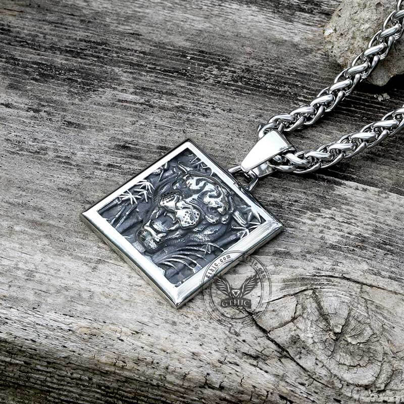 Bamboo Tiger Stainless Steel Square Pendant | Gthic.com