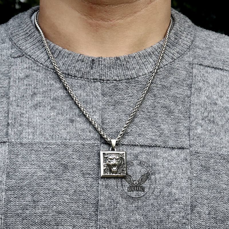 Bamboo Tiger Stainless Steel Square Pendant | Gthic.com