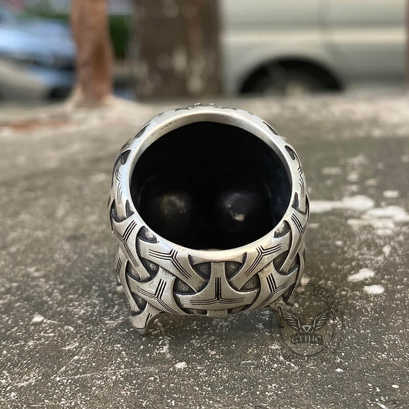 Anillo de calavera de plata de ley tejido con vendaje