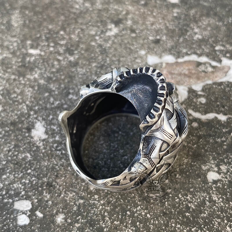 Bague tête de mort en argent sterling avec symbole mandalorien