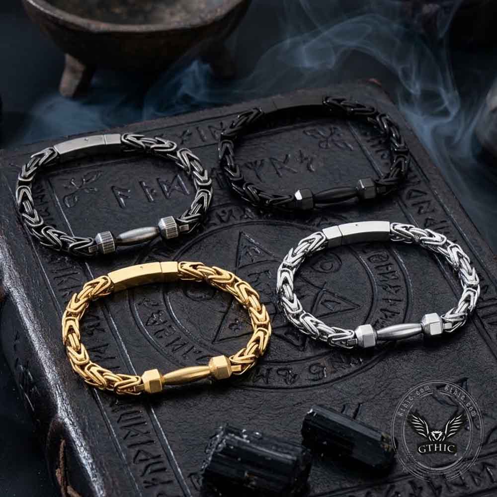 Barbell Dumbbell Byzantine Stainless Steel Bracelet | Gthic.com