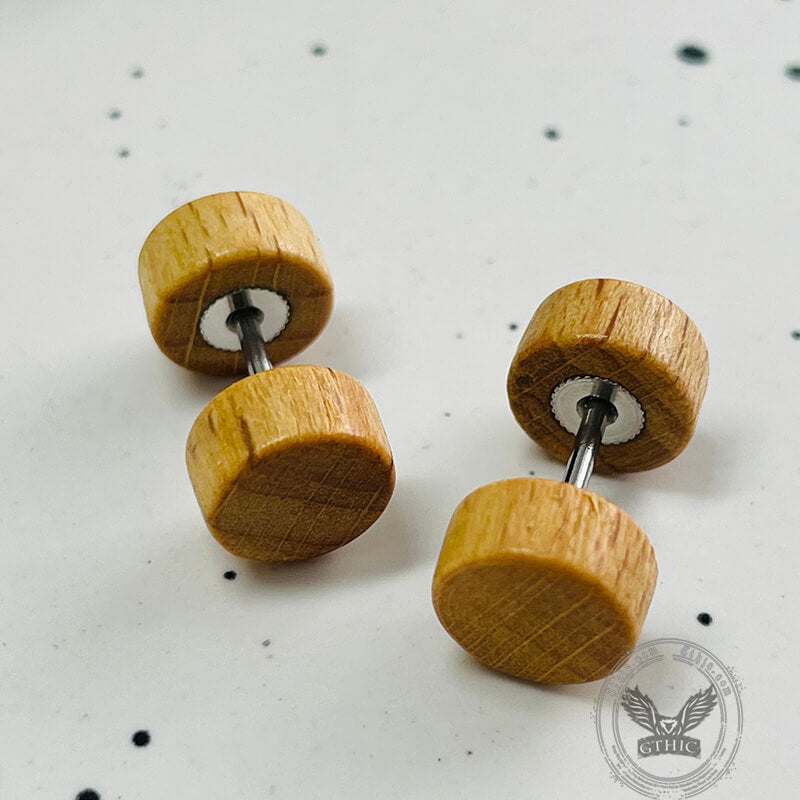 Barbell Natural Wood Studs Earrings