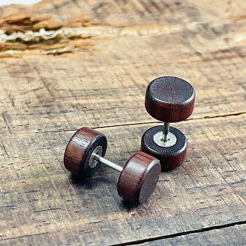 Barbell Natural Wood Studs Earrings