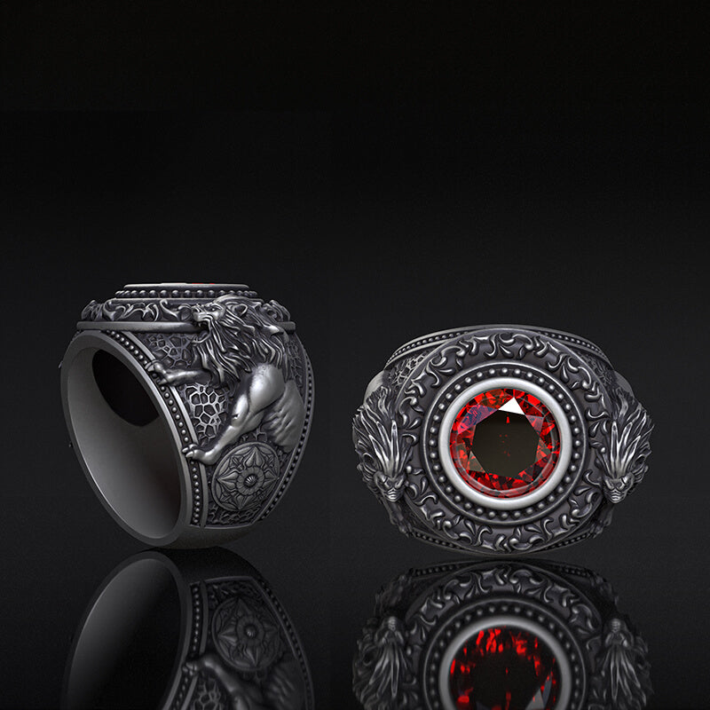 Baroque Lion Gem-set Sterling Silver Ring | Gthic.com