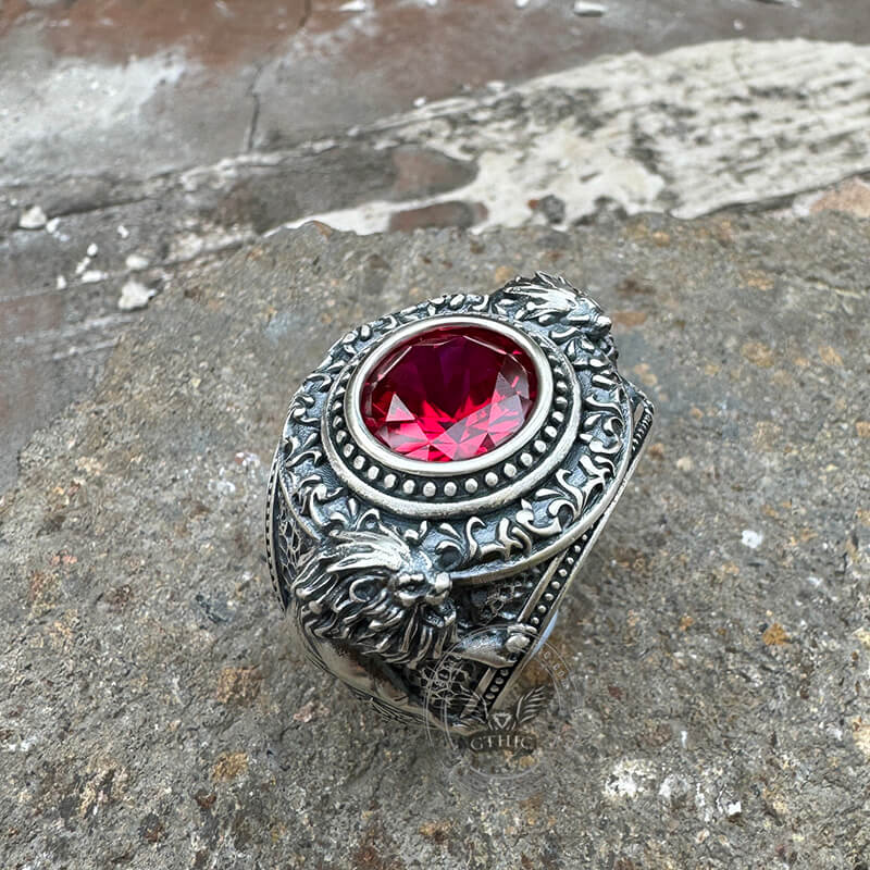 Baroque Lion Gem-set Sterling Silver Ring | Gthic.com