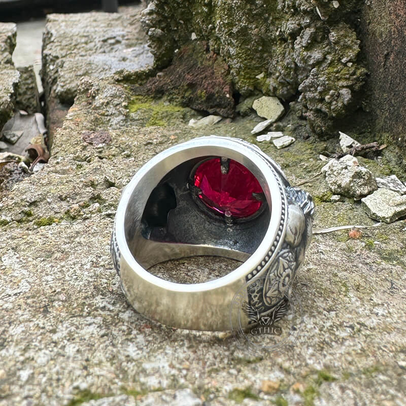 Baroque Lion Gem-set Sterling Silver Ring | Gthic.com