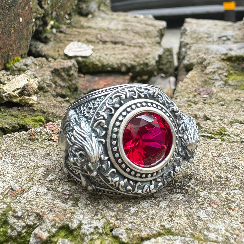 Baroque Lion Gem-set Sterling Silver Ring | Gthic.com