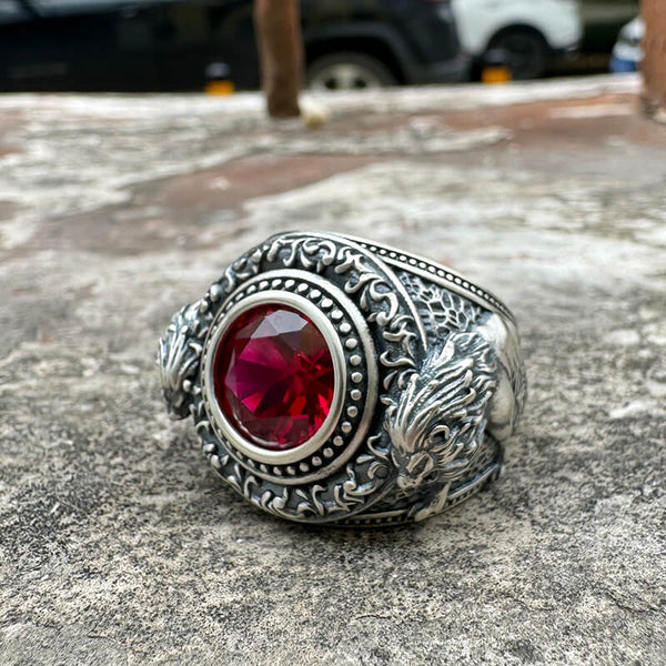 Baroque Lion Gem-set Sterling Silver Ring | Gthic.com