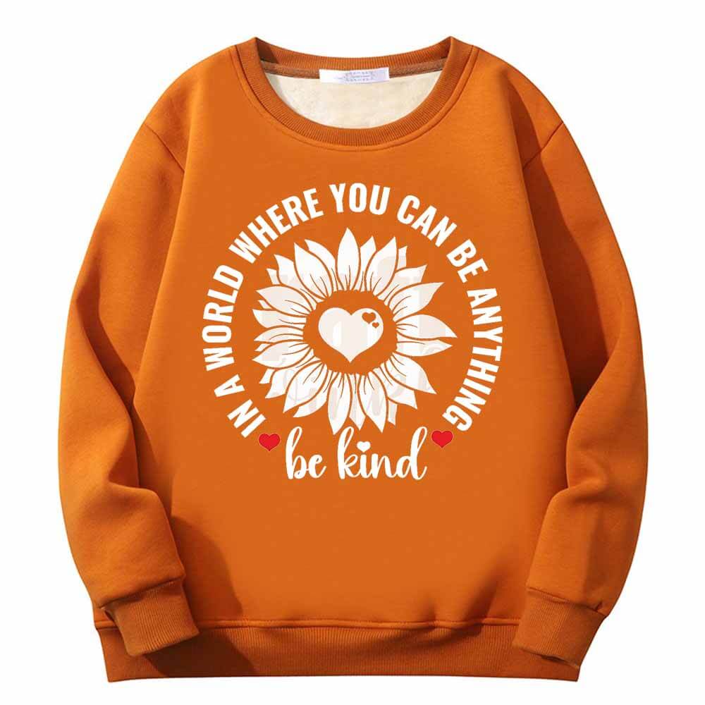 Be Kind Heart Flower Fleece Crew Collar Sweatshirt