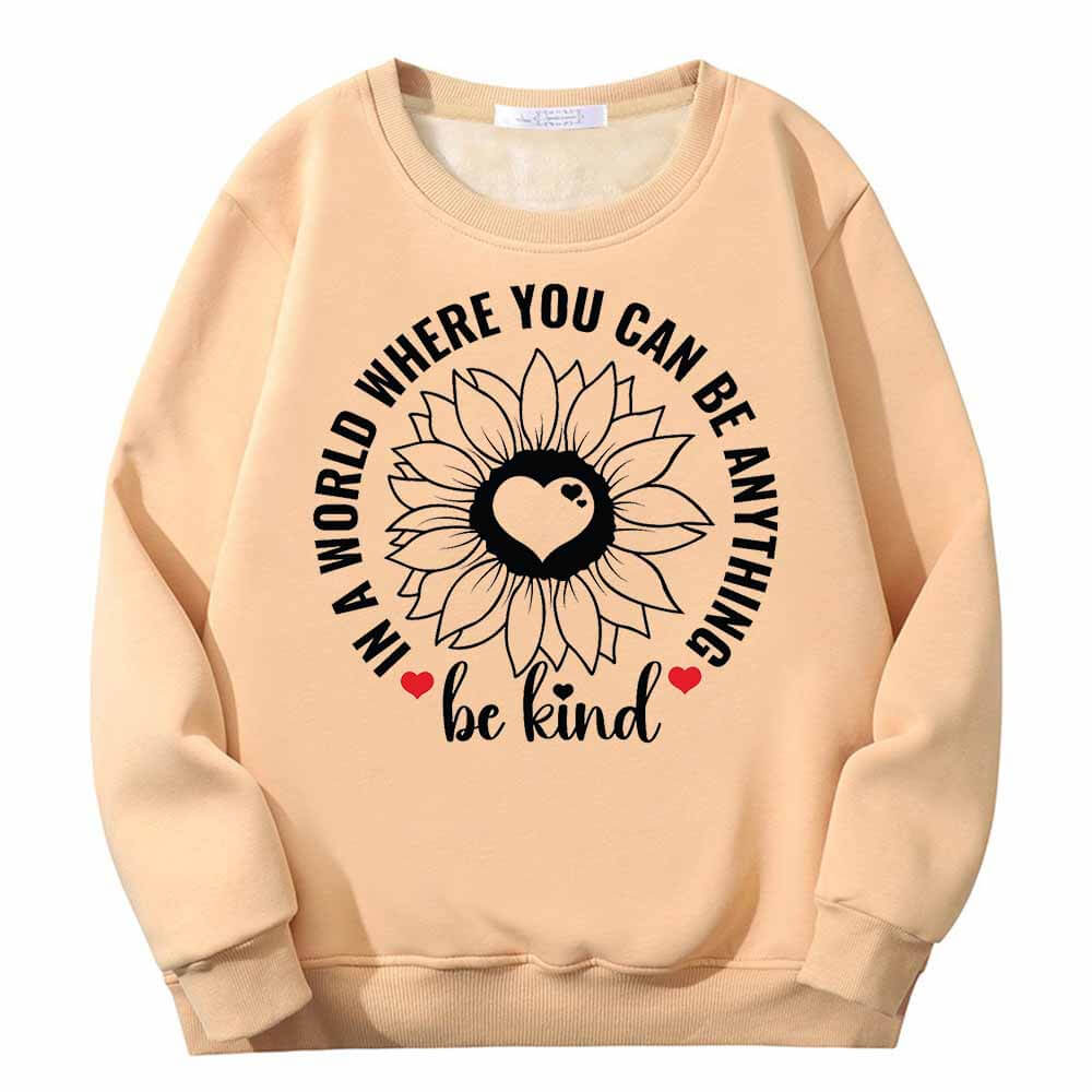 Be Kind Heart Flower Fleece Crew Collar Sweatshirt