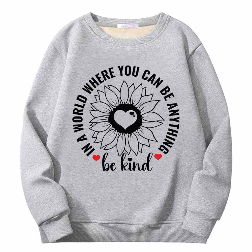 Be Kind Heart Flower Fleece Crew Collar Sweatshirt