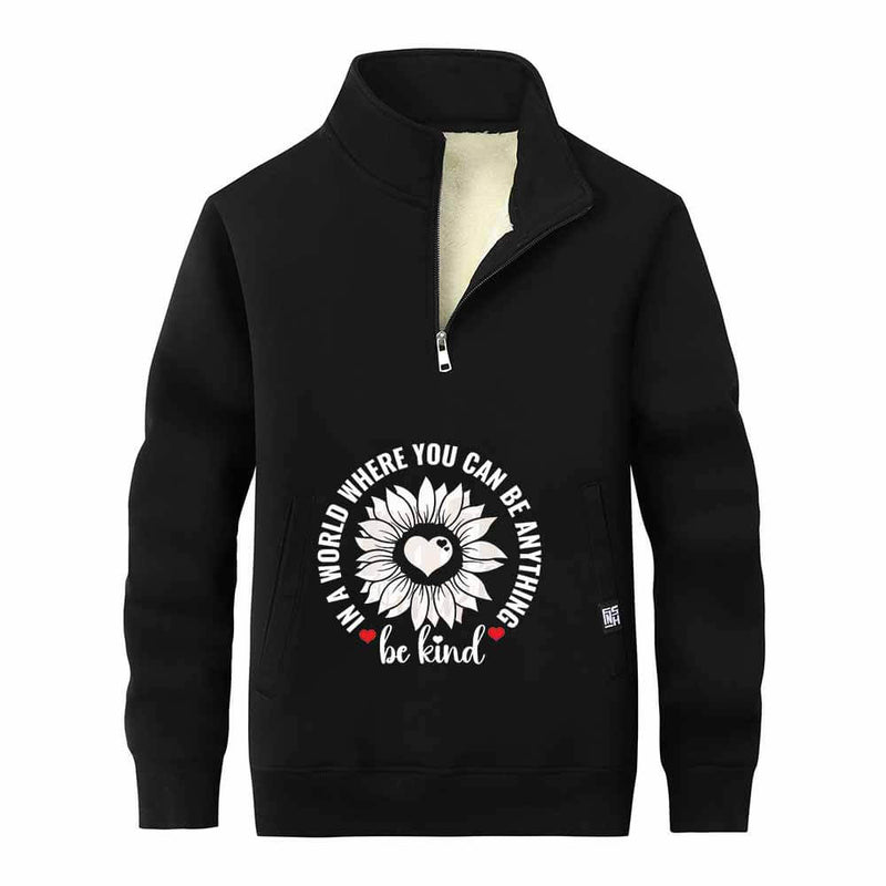 Be Kind Heart Flower Stand Collar Zip Sweatshirt 01 | Gthic.com