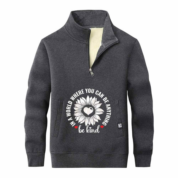 Be Kind Heart Flower Stand Collar Zip Sweatshirt 02 | Gthic.com