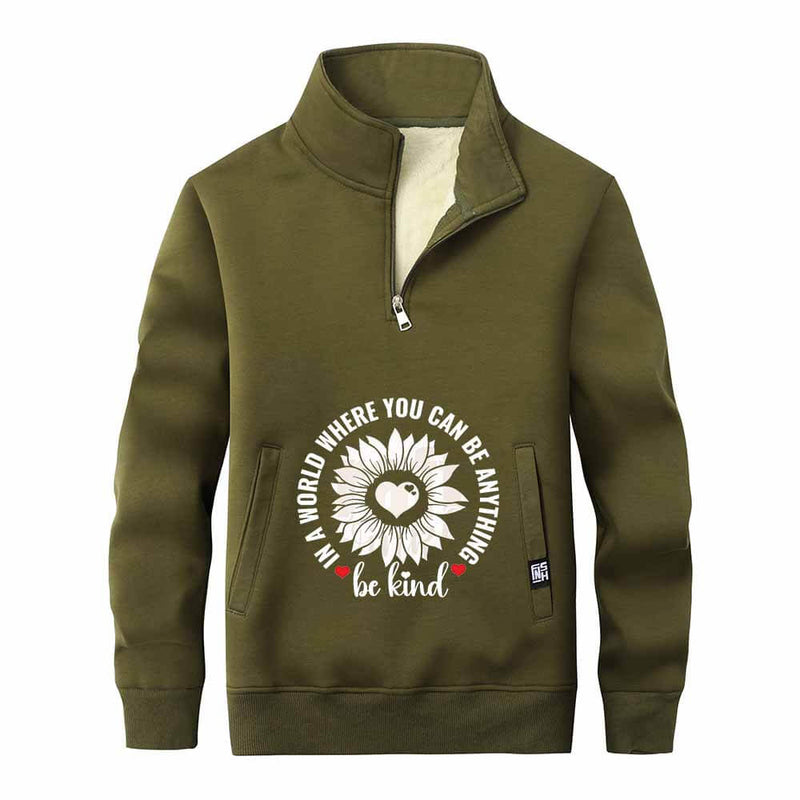 Be Kind Heart Flower Stand Collar Zip Sweatshirt