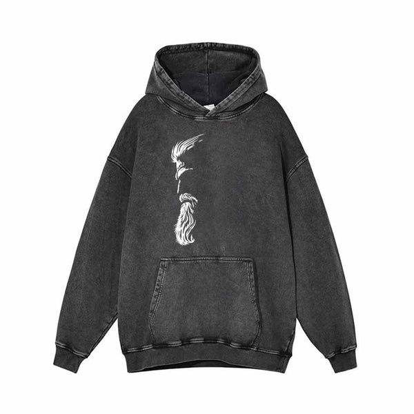 Bearded Odin Facial Contour Vintage Washed Hoodie 01 | Gthic.com