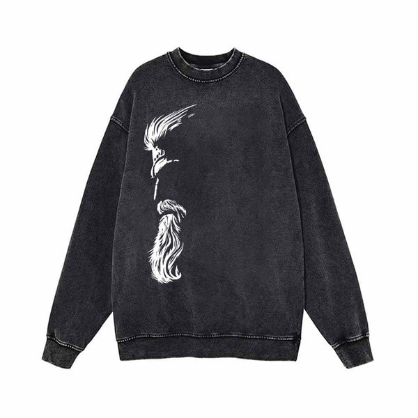 Bearded Odin Facial Contour Vintage Washed Sweatshirt 01 | Gthic.com