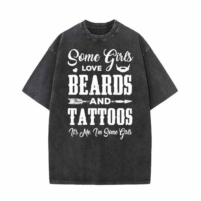 Beards And Tattoos Vintage Washed T-shirt 01 | Gthic.com