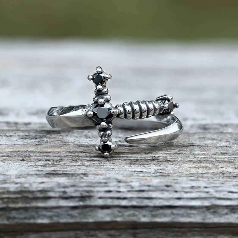 Bent Sword Stainless Steel Gothic Ring | Gthic.com