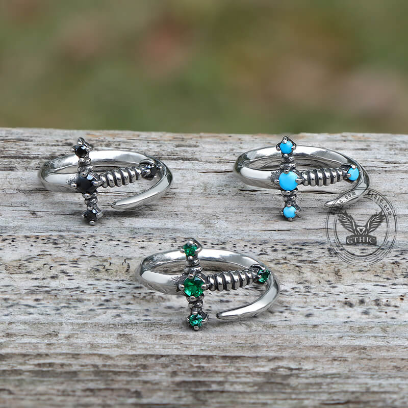 Bent Sword Stainless Steel Gothic Ring | Gthic.com