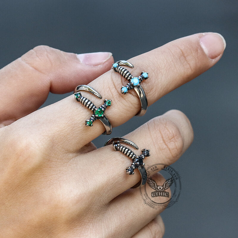 Bent Sword Stainless Steel Gothic Ring | Gthic.com