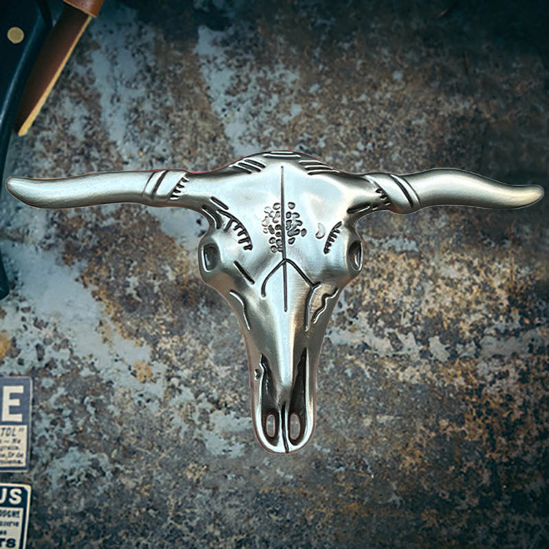 Bighorn Bison Skull Zinc Alloy Belt Buckle | Gthic.com