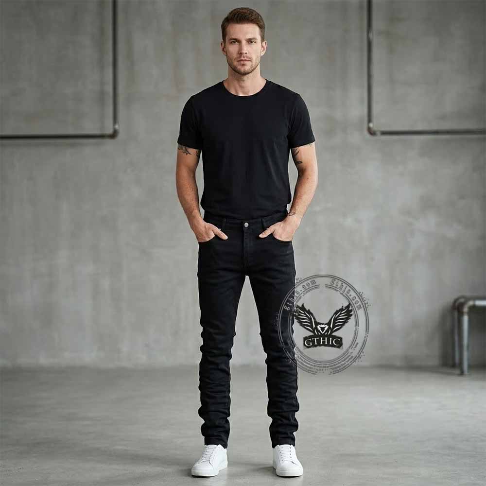 Biker Solid Color Slim Fit Stretch Denim Jeans | Gthic.com