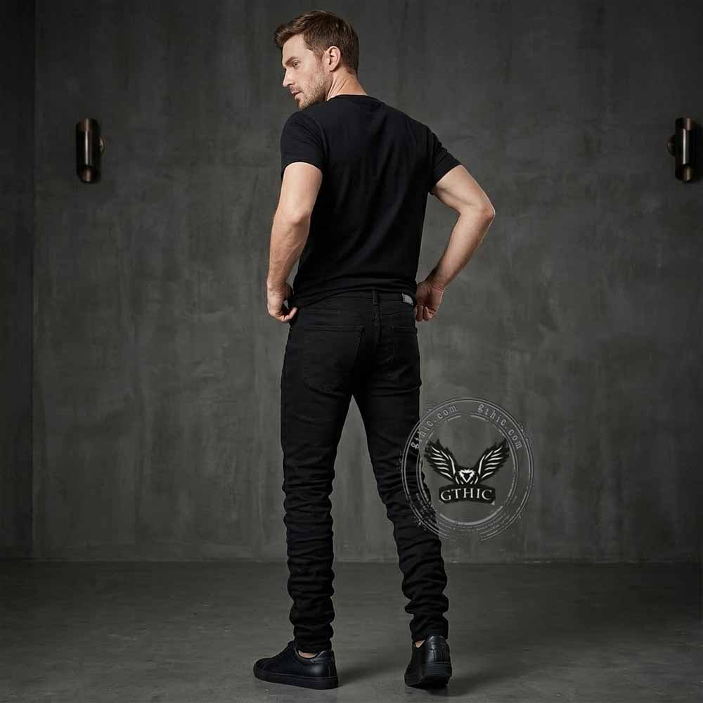 Biker Solid Color Slim Fit Stretch Denim Jeans | Gthic.com