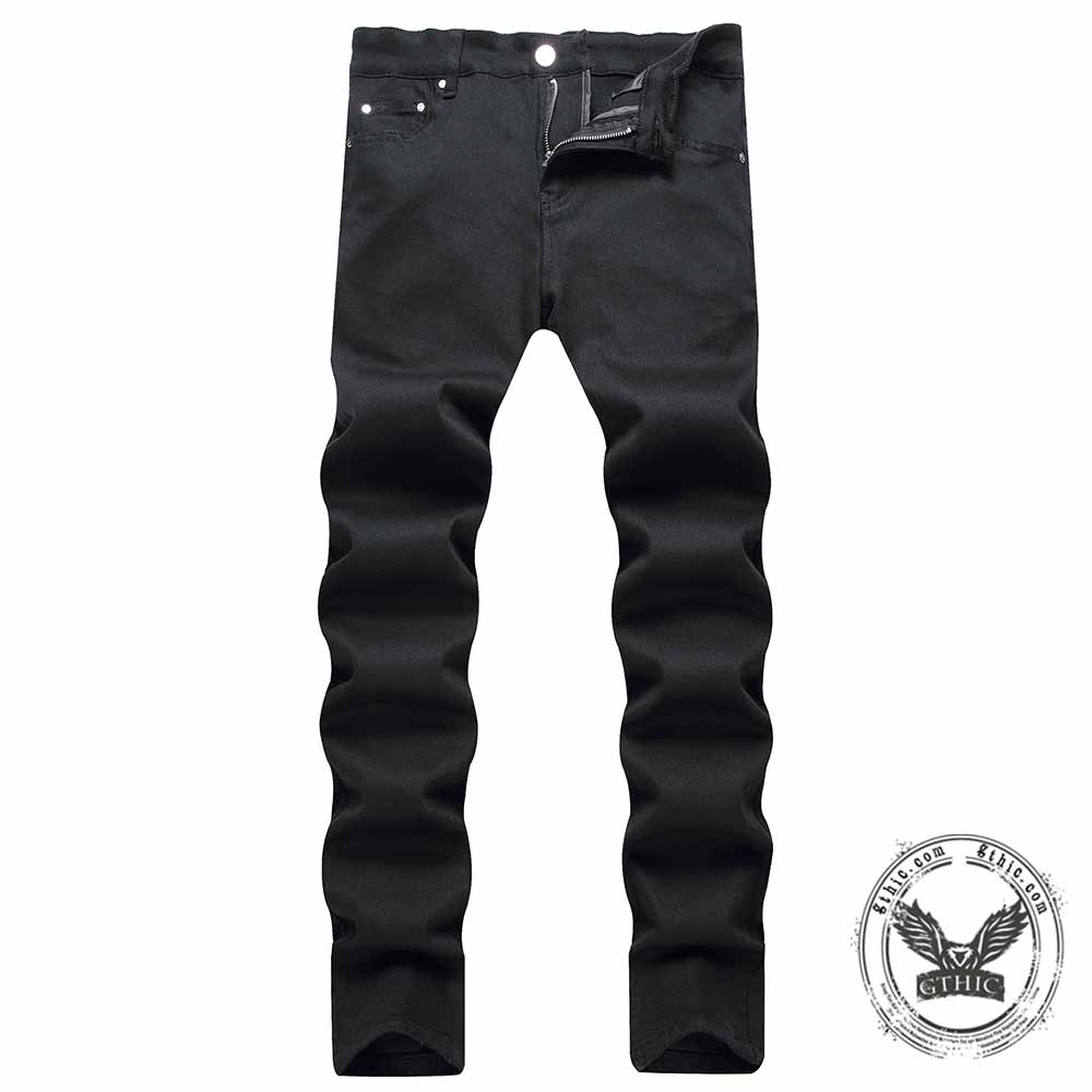 Biker Solid Color Slim Fit Stretch Denim Jeans