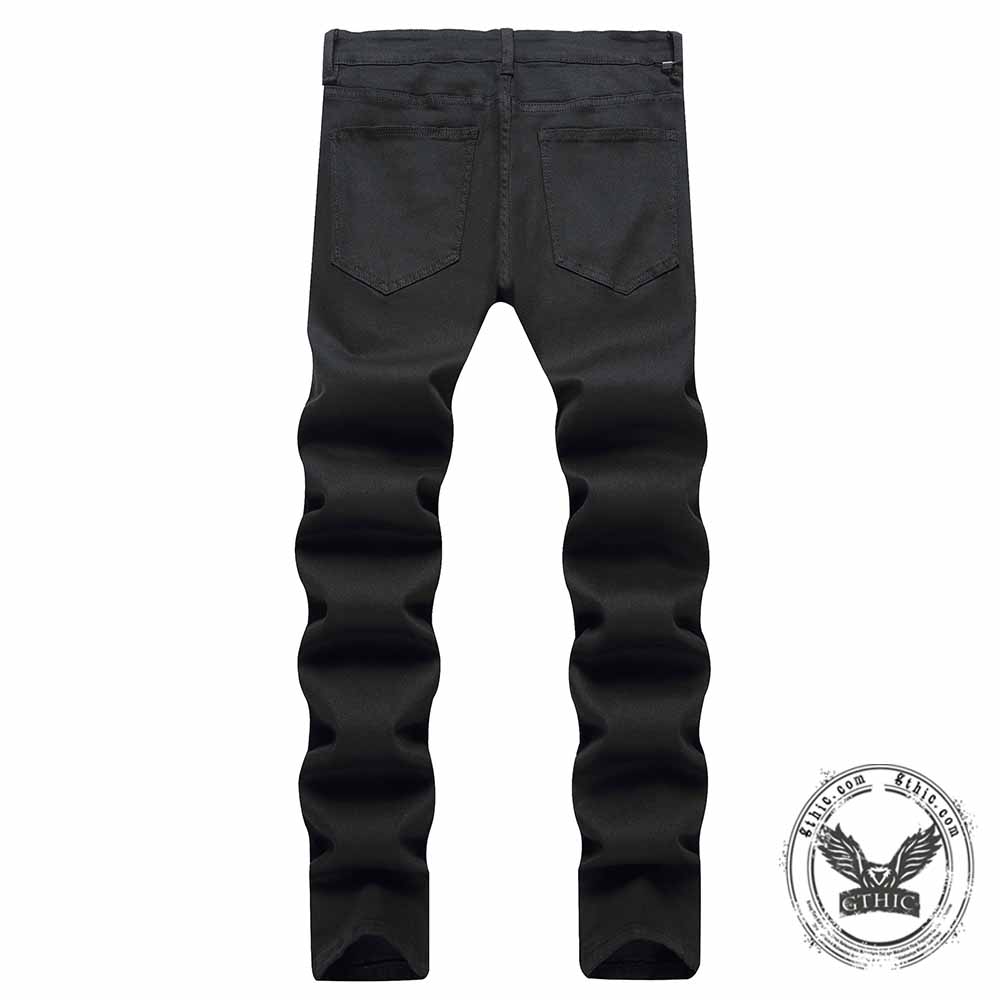 Biker Solid Color Slim Fit Stretch Denim Jeans