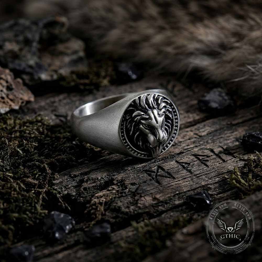 Biker Style Distressed Lion Head Stainless Steel Ring | Gthic.com