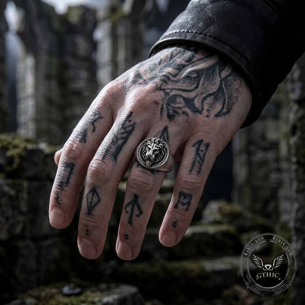 Biker Style Distressed Lion Head Stainless Steel Ring | Gthic.com