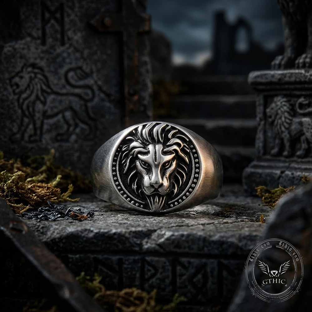 Biker Style Distressed Lion Head Stainless Steel Ring