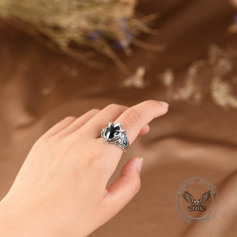 Black Agate Dragon Claw Sterling Silver Open Ring
