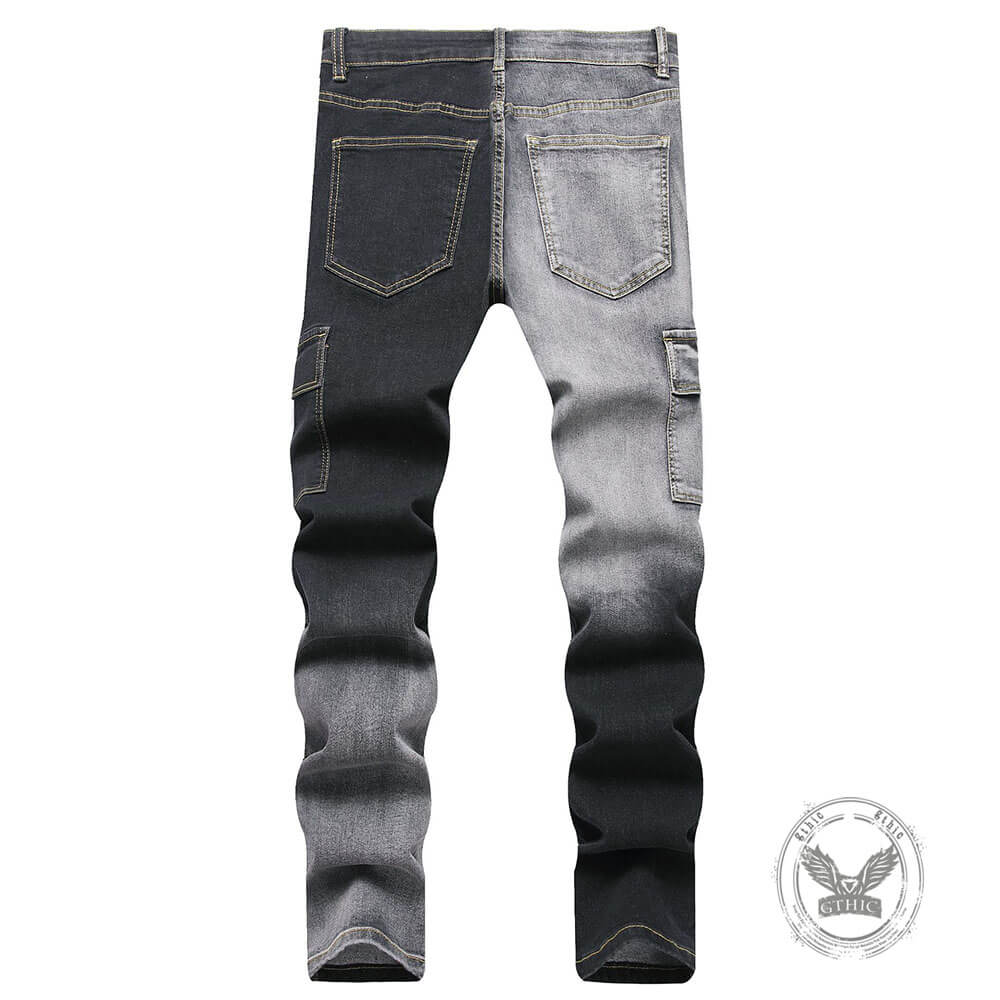 Black And Grey Color-Block Slim Straight-Leg Jeans | Gthic.com