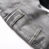Black And Grey Color-Block Slim Straight-Leg Jeans