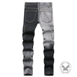 Black And Grey Color-Block Slim Straight-Leg Jeans | Gthic.com