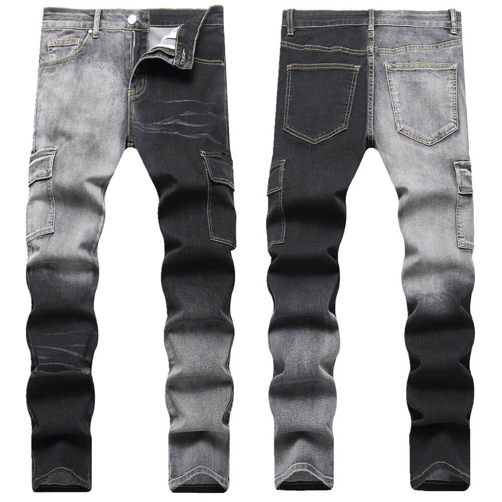 Black And Grey Color-Block Slim Straight-Leg Jeans | Gthic.com