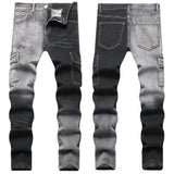Black And Grey Color-Block Slim Straight-Leg Jeans | Gthic.com