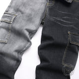 Black And Grey Color-Block Slim Straight-Leg Jeans