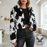 Black And White Polka Dot Plush Loose Cardigan Coat | Gthic.com